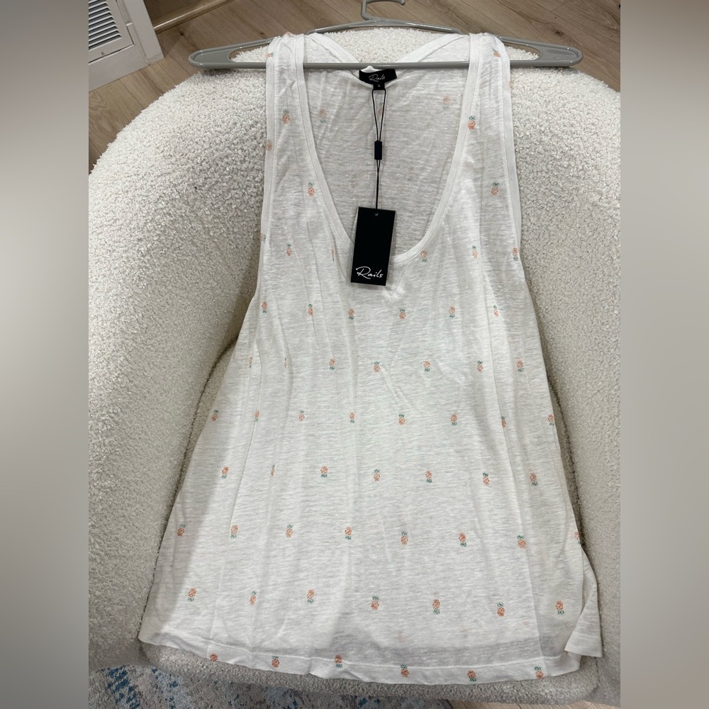 Rails  White Tank Top with pineapple Accents